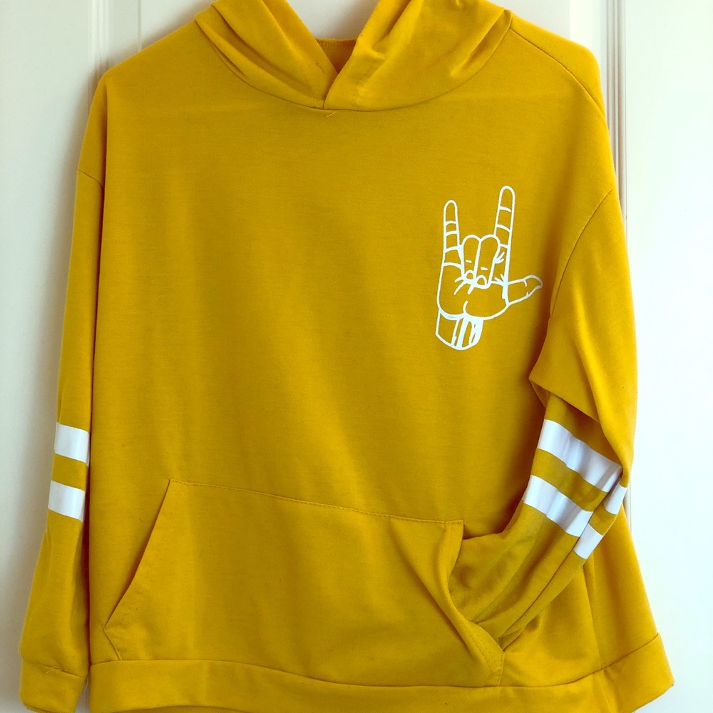 Yellow Logo Long Sleeved Hoodie